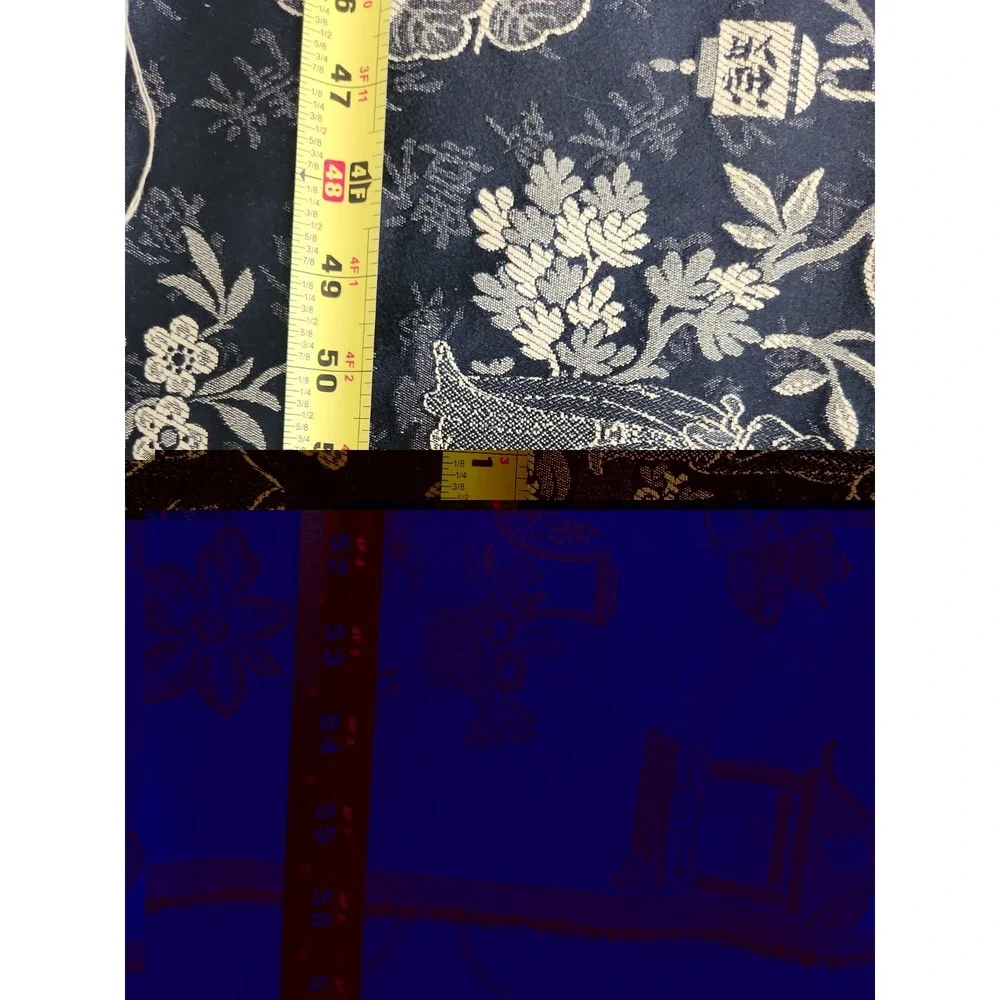 2+yds/Black Tan Chinoiserie Upholstery Damask Fabric Asian Pagodas Tea Service